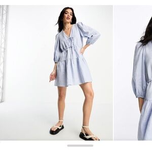 & Other Stories Linen Tie Detail Mini Dress EU38/M